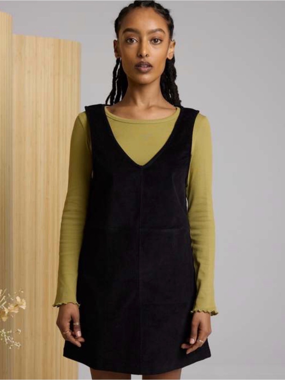 ♥️NWT Black V-Neck  faux Suede Dress